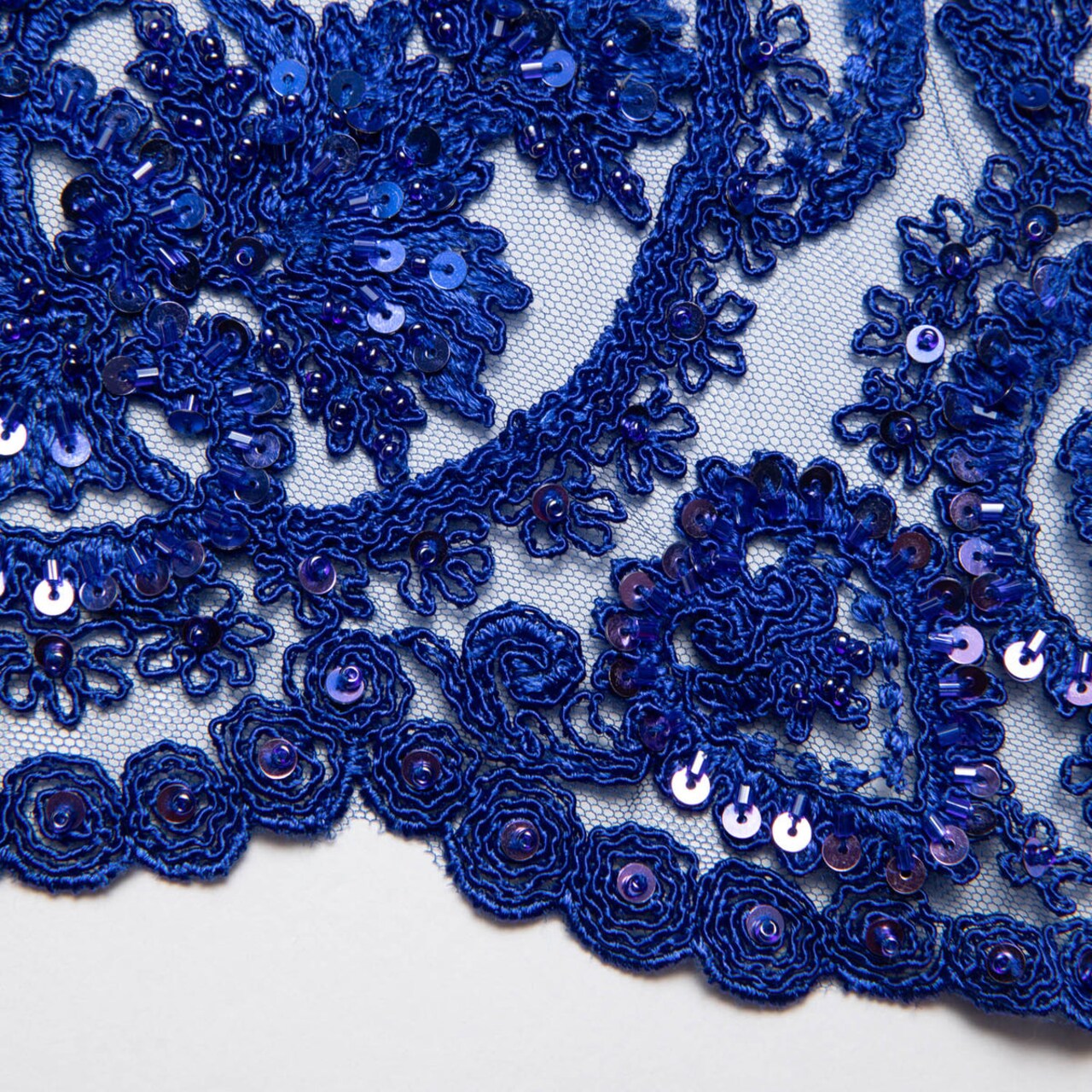 1 Yard Shimmering Tulle Lace Fabric with Sequins and Floral Embroidery 52" Width